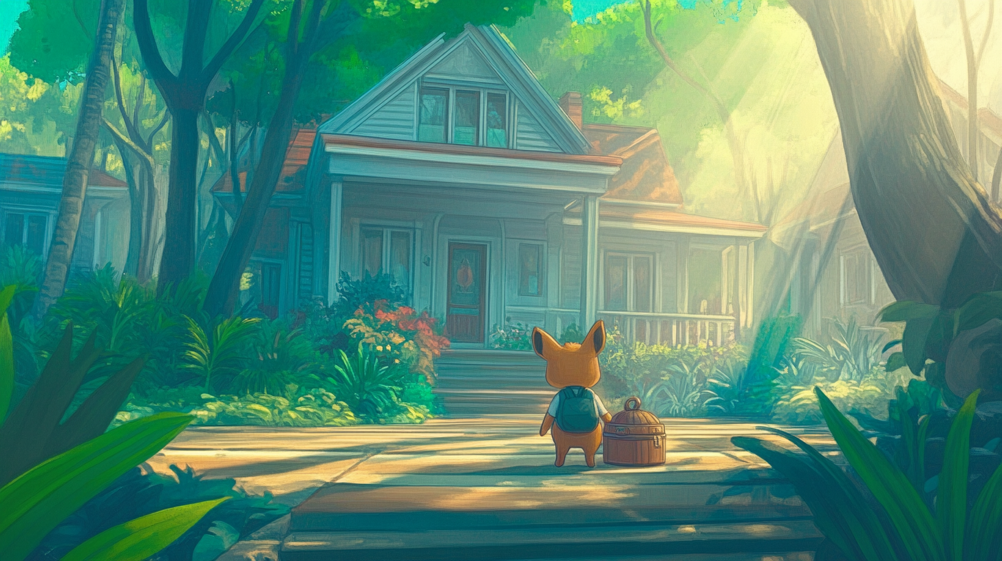 Sober Living: A welcoming shared home with glowing pathways and vibrant gardens