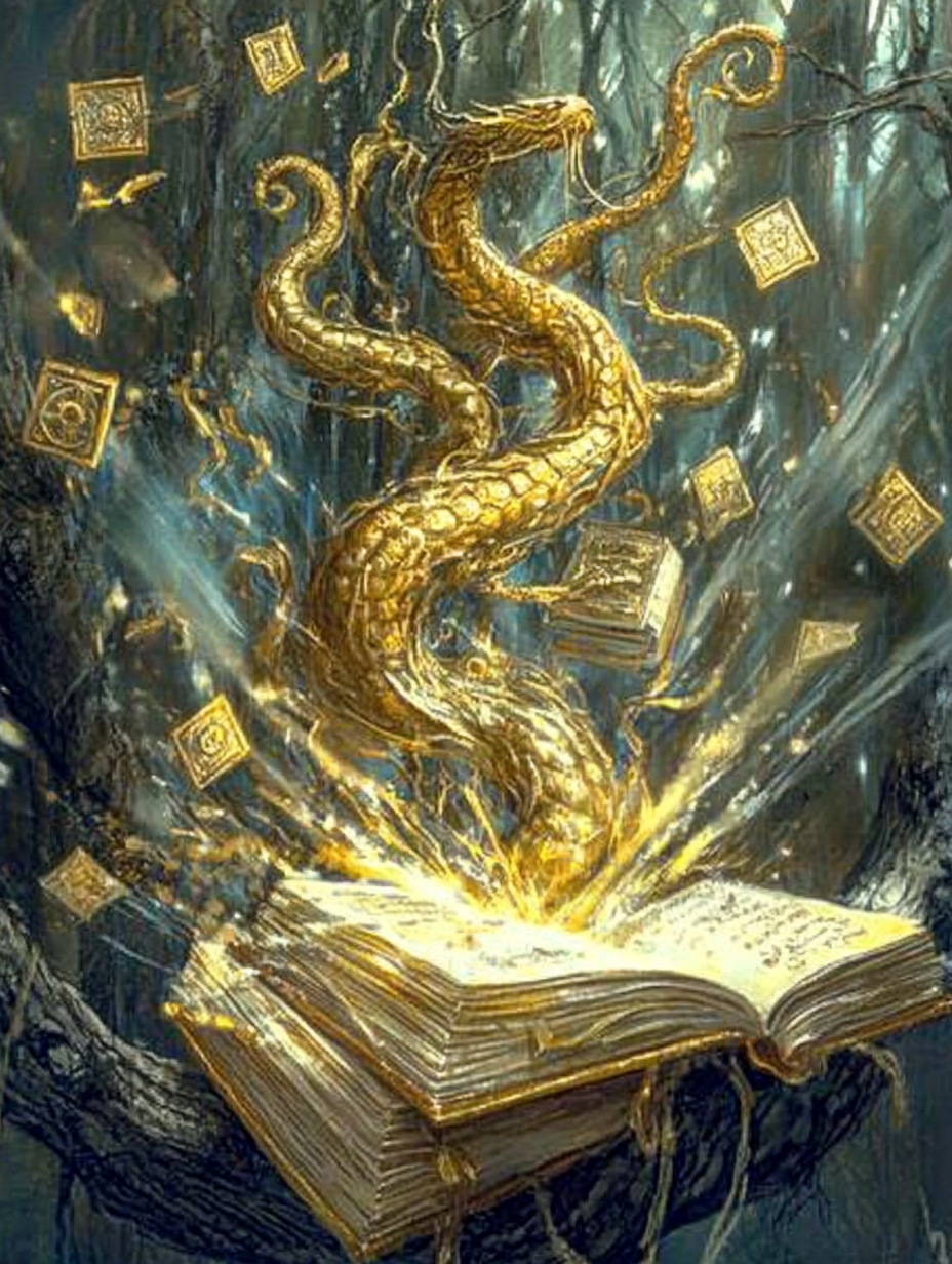 A glowing card held by a hydra, showcasing D&D archetypes and career insights