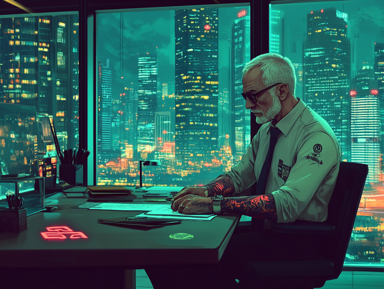 A glowing, futuristic resume floating above a digital landscape, symbolizing career success and transformation