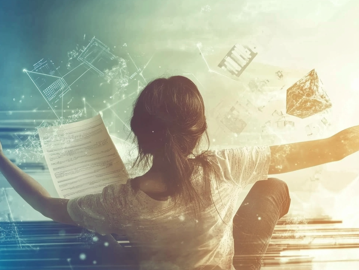 A young professional celebrating their interim job success with glowing career tools